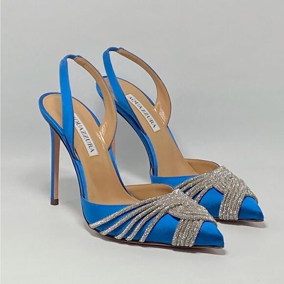 Aquazzura Gatsby Crystal-Embellished Satin Pumps size 39 - Picture 5 of 12
